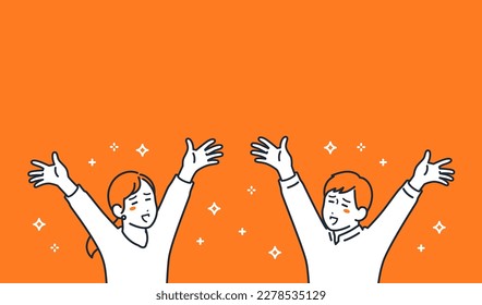 Simple vector illustration material of young men and women who are happy to spread their hands