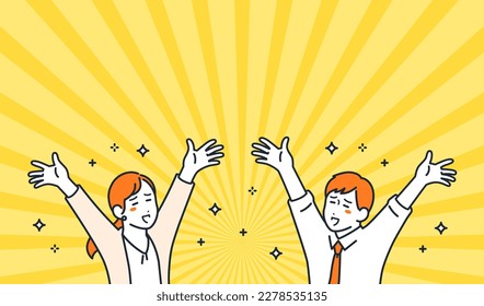 A simple vector illustration material of a young office worker who is happy to spread his arms
