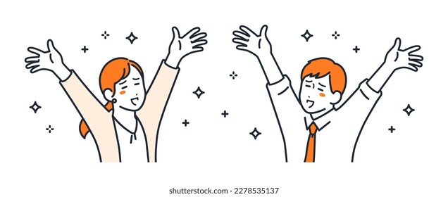 A simple vector illustration material of a young business person who is happy to raise both hands