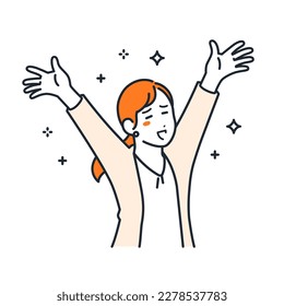 A simple vector illustration material of a young business woman who is happy to raise her hands