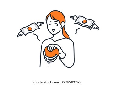 A simple vector illustration material of a young woman who has no money