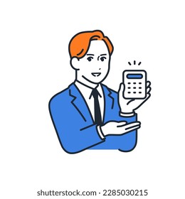 Simple vector illustration material of a young businessman with a calculator