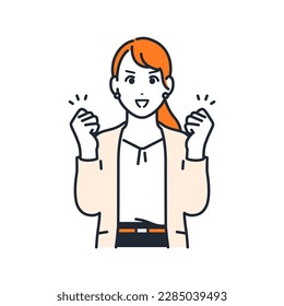 Simple vector illustration material of a young business woman doing a guts pose