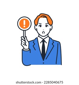 Simple vector illustration material of a young businessman with a warning tag