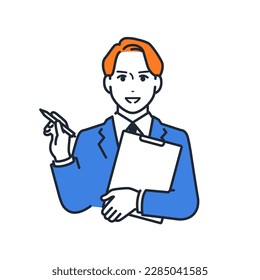 Simple vector illustration material of a young businessman doing a hearing