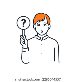 Simple vector illustration material of a young man holding a question mark