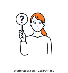 Simple vector illustration material of a young woman holding a question mark