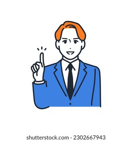 Simple ilustración vectorial material de un joven empresario explicando con una sonrisa