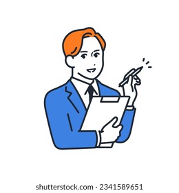 Simple vector illustration material of a young businessman doing a hearing