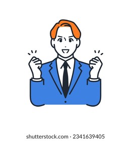 Simple vector illustration material of a young businessman doing a guts pose