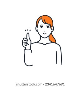 A simple vector illustration material of a young woman who makes a good sign with a smile