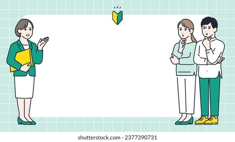 Simple vector illustration material of a young couple receiving a proposal from a female planner