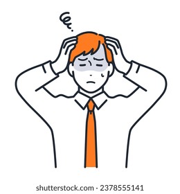 Simple vector illustration material of a young businessman holding his head and worrying