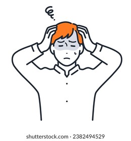 Simple vector illustration material of a young man holding his head and worrying