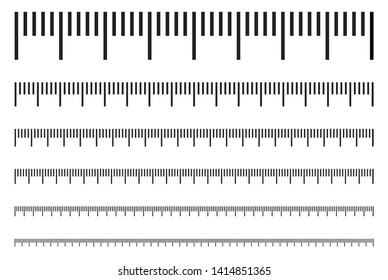 Simple vector illustration of measure scale isolated on white background. Horizontal rulers with different units of measurement