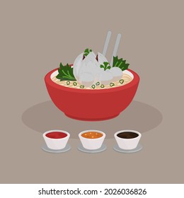 simple vector illustration of meatballs with chili tomato sauce and sweet soy sauce