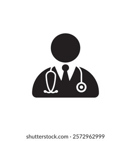 Simple vector illustration of a medical doctor icon featuring a stethoscope, ideal for healthcare websites, apps, infographics, and professional presentations.