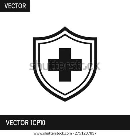 A simple vector illustration of a medical shield with a cross, symbolizing healthcare, protection, and safety.