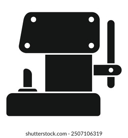 Simple vector illustration of a metalworking machine pressing metal detail in black silhouette style for industrial design