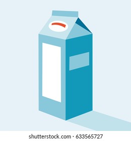 simple vector illustration of a milk carton; colors: blue, red, white