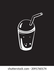 Simple vector illustration of milkshake in a container with a straw