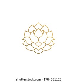 Simple vector illustration of minimal linear style emblem design template of elegant beautiful rose hand drawn with thin golden lines