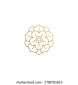 Simple vector illustration of minimal linear style emblem design template of beautiful elegant unusual flower hand drawn with golden lines