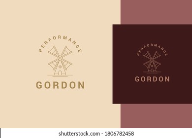 Simple vector illustration of minimal linear style emblem template of elegant traditional windmill designed for modern agriculture company production packaging line style