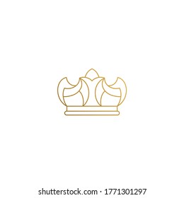 Ilustración vectorial simple de la plantilla de diseño de logotipo gráfico de contorno mínimo de la elegante mano de la corona real dibujada con delgadas líneas doradas