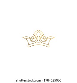 Simple vector illustration of minimal outline graphic logo design template of elegant royal crown hand drawn with thin golden lines