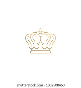 Simple vector illustration of minimal outline graphic logo design template of elegant royal crown hand drawn with thin golden lines