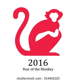 Simple vector illustration of a monkey. Chinese zodiac symbol. Stylized red macaque isolated on white background. Horoscope sign. Stylized astrological animal.