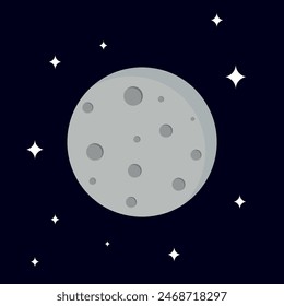 Simple vector illustration of moon with star on dark background.