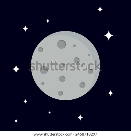 Simple vector illustration of moon with star on dark background.