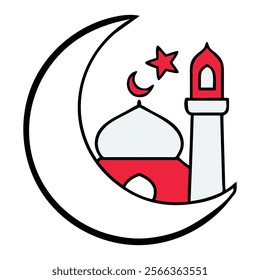 Simple Vector Illustration of a Mosque and Crescent Moon