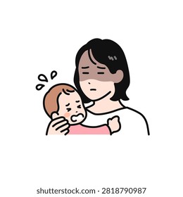 Simple vector illustration of a mother suffering from parenting-induced nervous exhaustion.