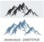 Simple vector illustration of a mountain range in black and blue, ideal for logos and designs.