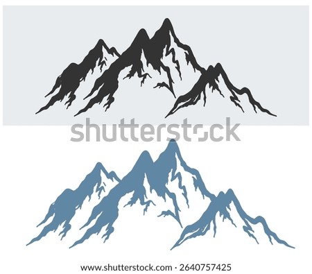 Simple vector illustration of a mountain range in black and blue, ideal for logos and designs.