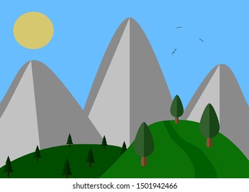 Simple vector illustration of mountains and hills. Labeled and organized for easy editing. 