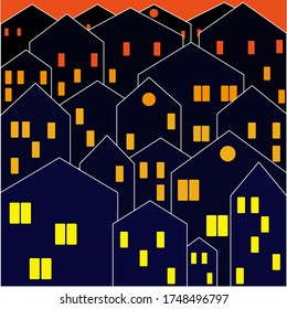 simple vector illustration of a night city