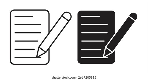 Simple vector illustration of a notepad and pencil icon, isolated on white. Perfect for app design or website.