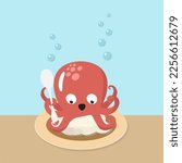 simple vector illustration octopus eating food with spoon