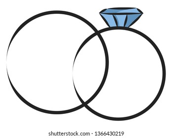 Simple  vector illustration on white background of two rings with gem