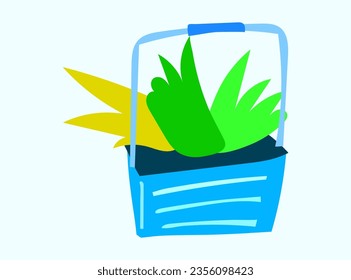 Simple vector illustration of an online shopping cart for vegetables, kitchen tools, and food.