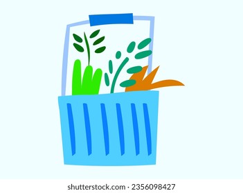 Simple ilustración vectorial de un carrito de compras en línea para verduras, herramientas de cocina y comida.