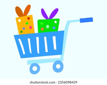 Simple vector illustration of an online shopping cart for vegetables, kitchen tools, and food.