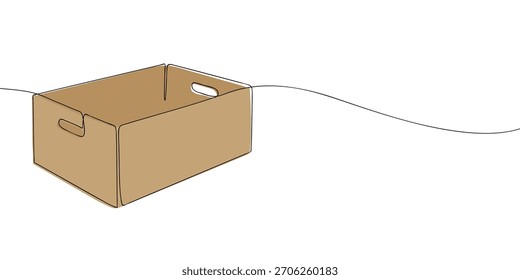 Simple vector illustration of an open cardboard box with side handles and a curved line, suitable for storage or packaging design themes.