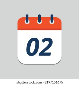 Simple vector illustration of orange calendar flat icon editable in eps 10, day 02.