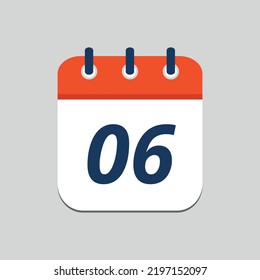 Simple vector illustration of orange calendar flat icon editable in eps 10, day 06.