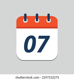 Simple vector illustration of orange calendar flat icon editable in eps 10, day 07.